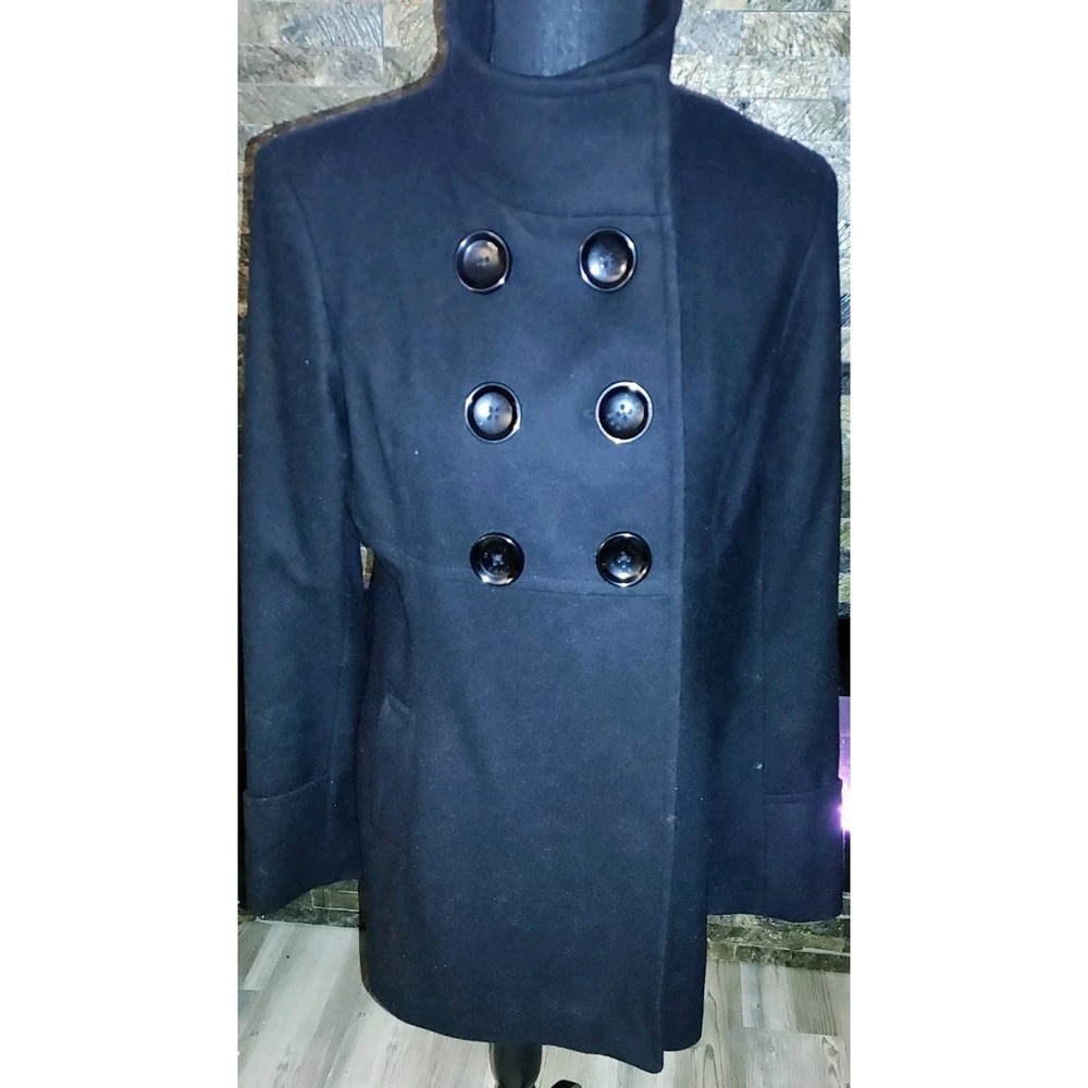 Michael Kors Women's Size Medium Black Wool Blend Double Breasted Pea Coat
